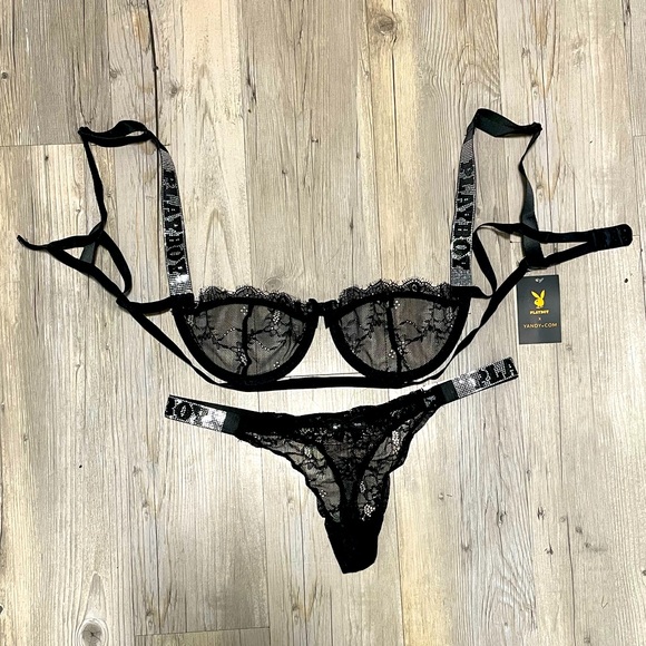 Playboy bra and thong set 1X shine rhinestone NWT - Picture 1 of 6